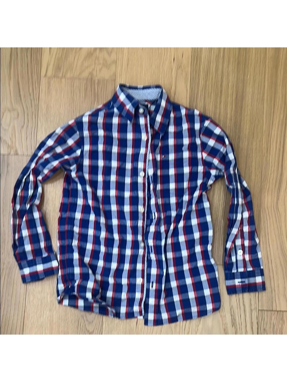Tommy Hilfiger Kids Blue and Red Plaid Button Down Shirt